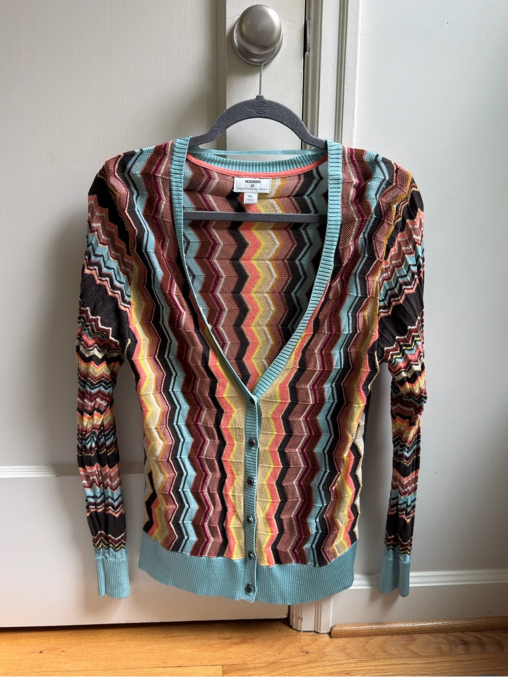 Missoni Multicolor Chevron Cardigan with Aqua Trim
